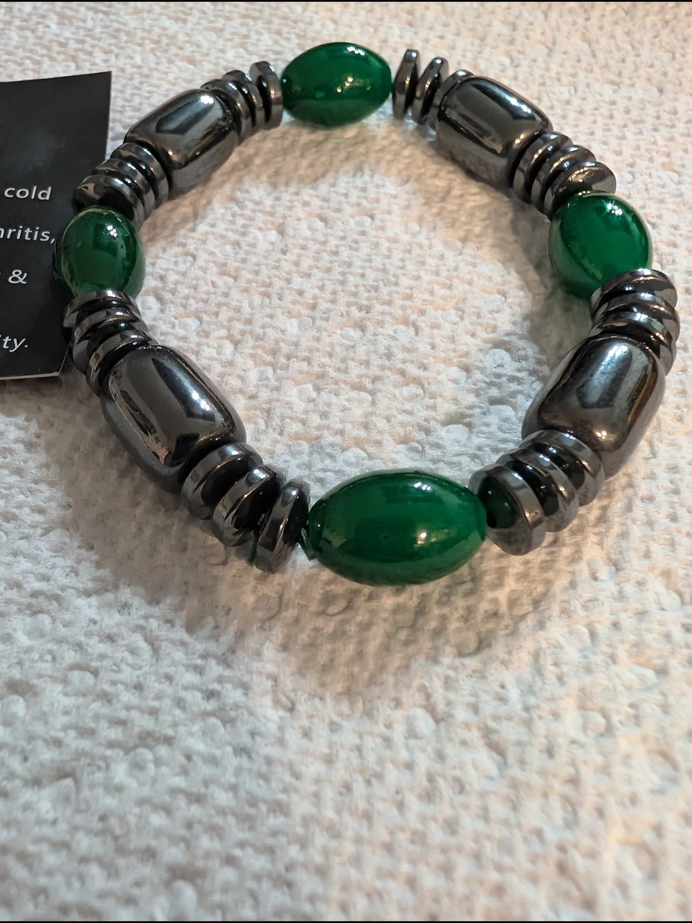 Green and Hematite Bead Stretch Bracelet